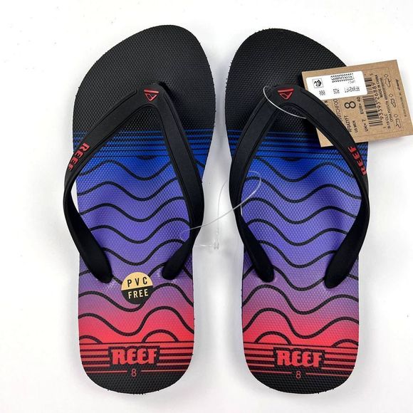 New Reef US 8 Men Flip Flops Black Purple Slip-On Stripe Slipper Sandals EU 40 - Picture 1 of 3